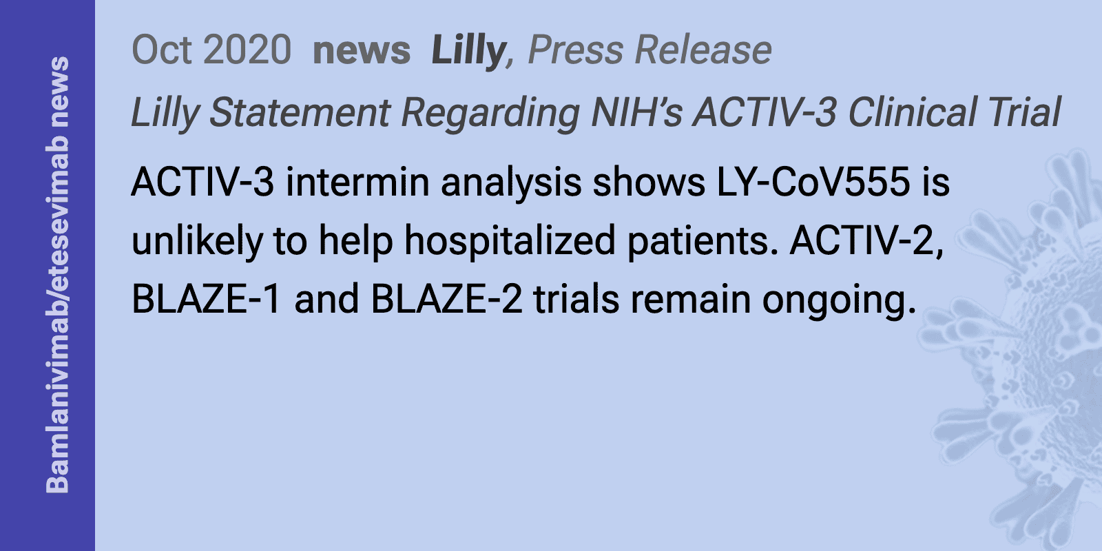 Lilly Statement Regarding NIH\u2019s ACTIV-3 Clinical Trial